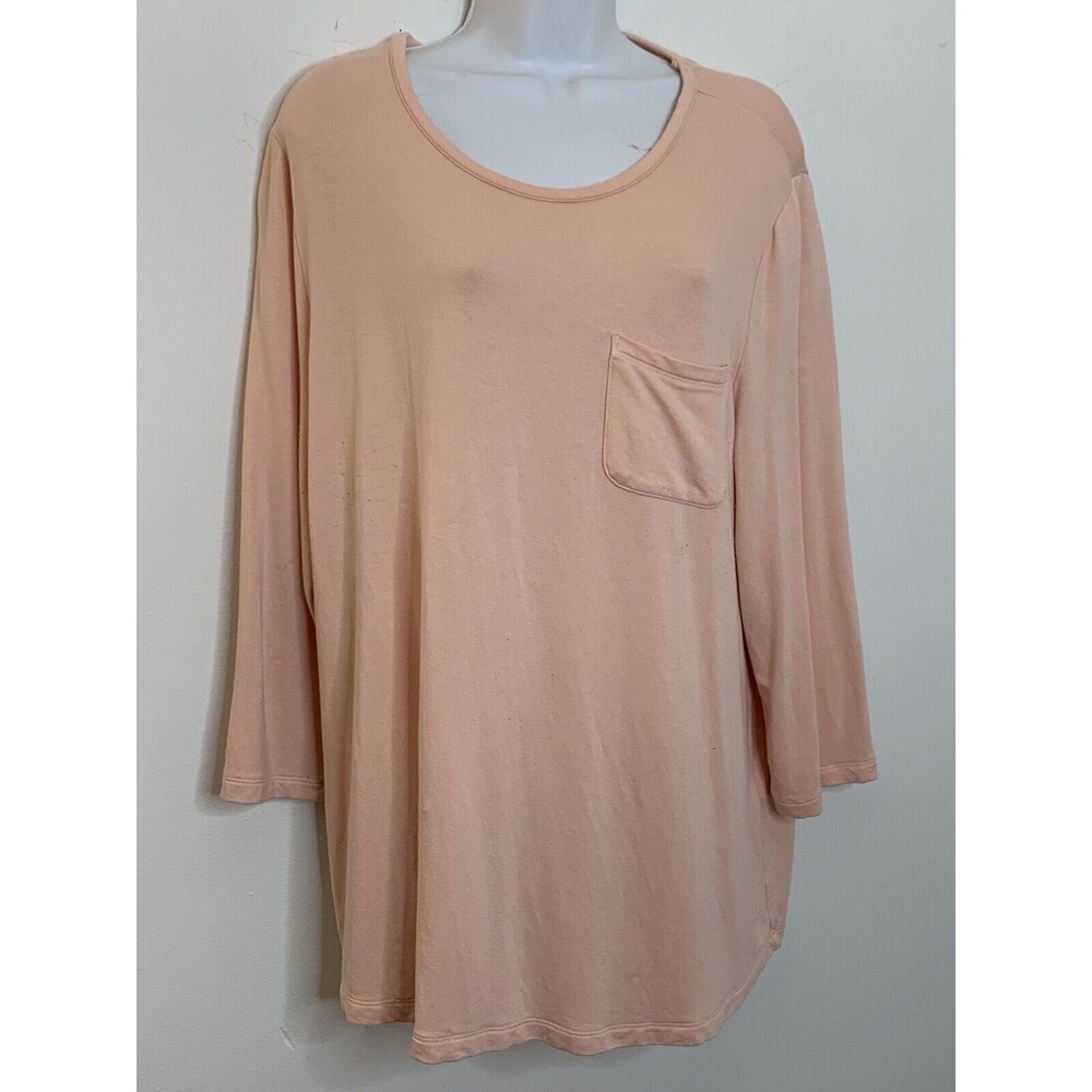 Chicos Size 3 Petal Pink Pocket Front Knit Warm Top Scoop Neck Long sleeve (11)
